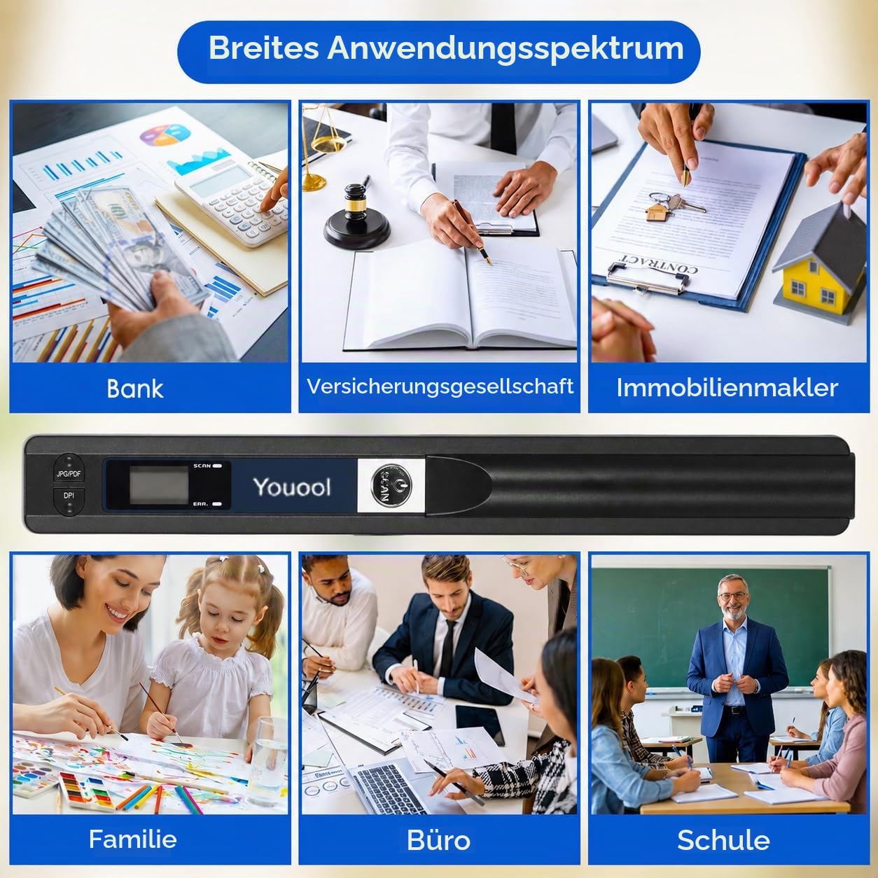 Handscanner Dokumentenscanner, A4 900 DPI Hohe Auflösung Farbfoto Portable Scanner, JPG/PDF Format USB 2.0 Mobiler Scanner Tragbarer Dokumentenscanner für Dokumente Quittungen Fotos (Schwarz) | Hohe Auflösung Portable Scanner USB 2.0 Mobiler Scanner Tragb