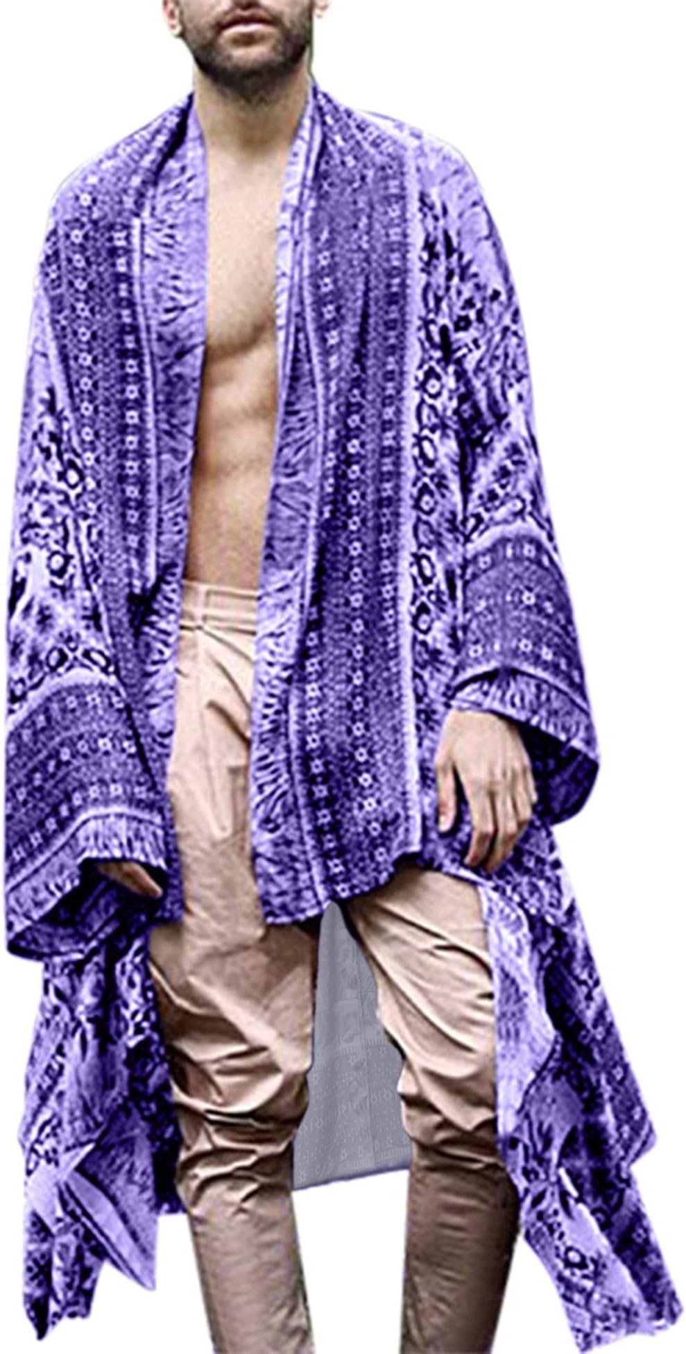 RAGEMALLMen Long Cardigan Lightweight Kimono Loose Open Front Ruffle Shawl Collar Drape Cape Vintage Cloak