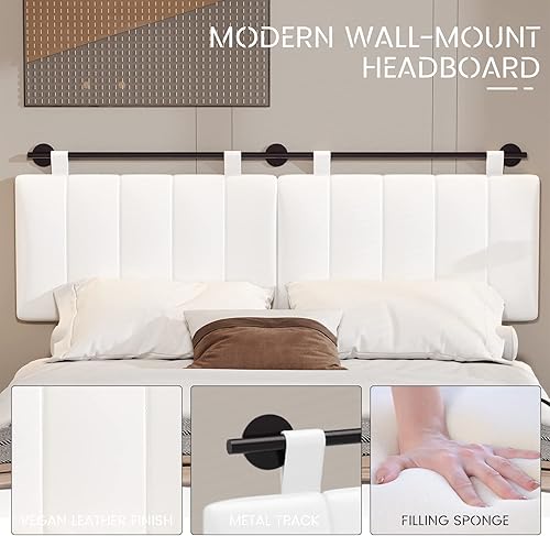 Miniatura 5 de Hasuit Queen Floating Bed Frame with Led Light, Modern Inspired Queen Size Platform Bed, No Box Spring Needed, Noise Free, Easy Assembly, White