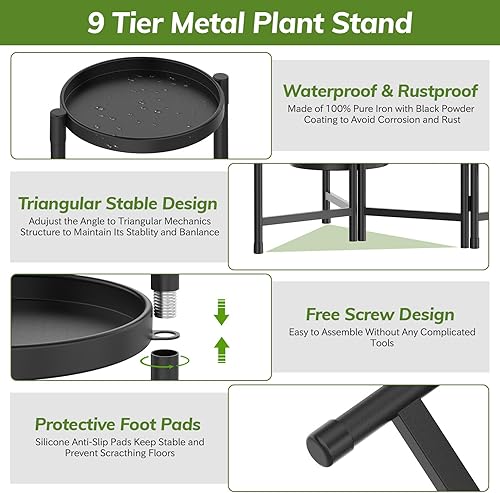 Miniatura 3 de Soporte de metal de 9 niveles para interiores y exteriores, estante plegable alto para múltiples plantas, soporte para macetas de esquina
