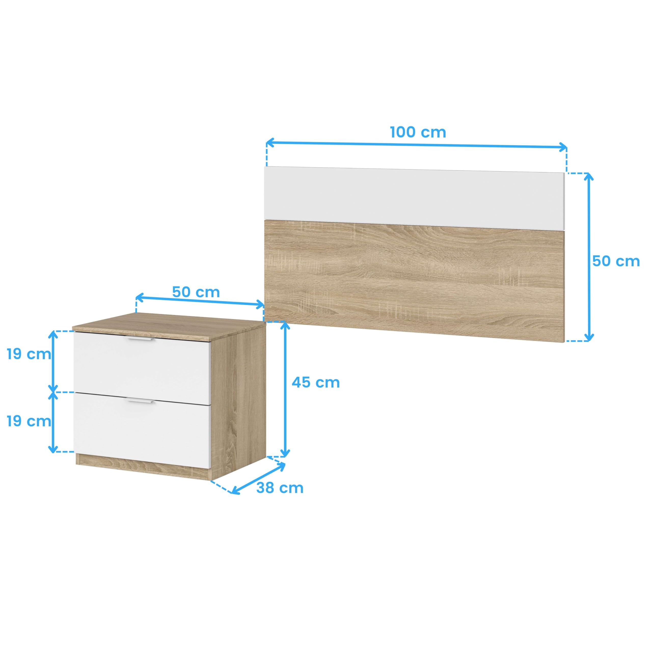 Miroytengo Conjunto Dormitorio Cabecero de Cama de 90 con Mesita Luca Color Blanco Mate y Roble Canadian