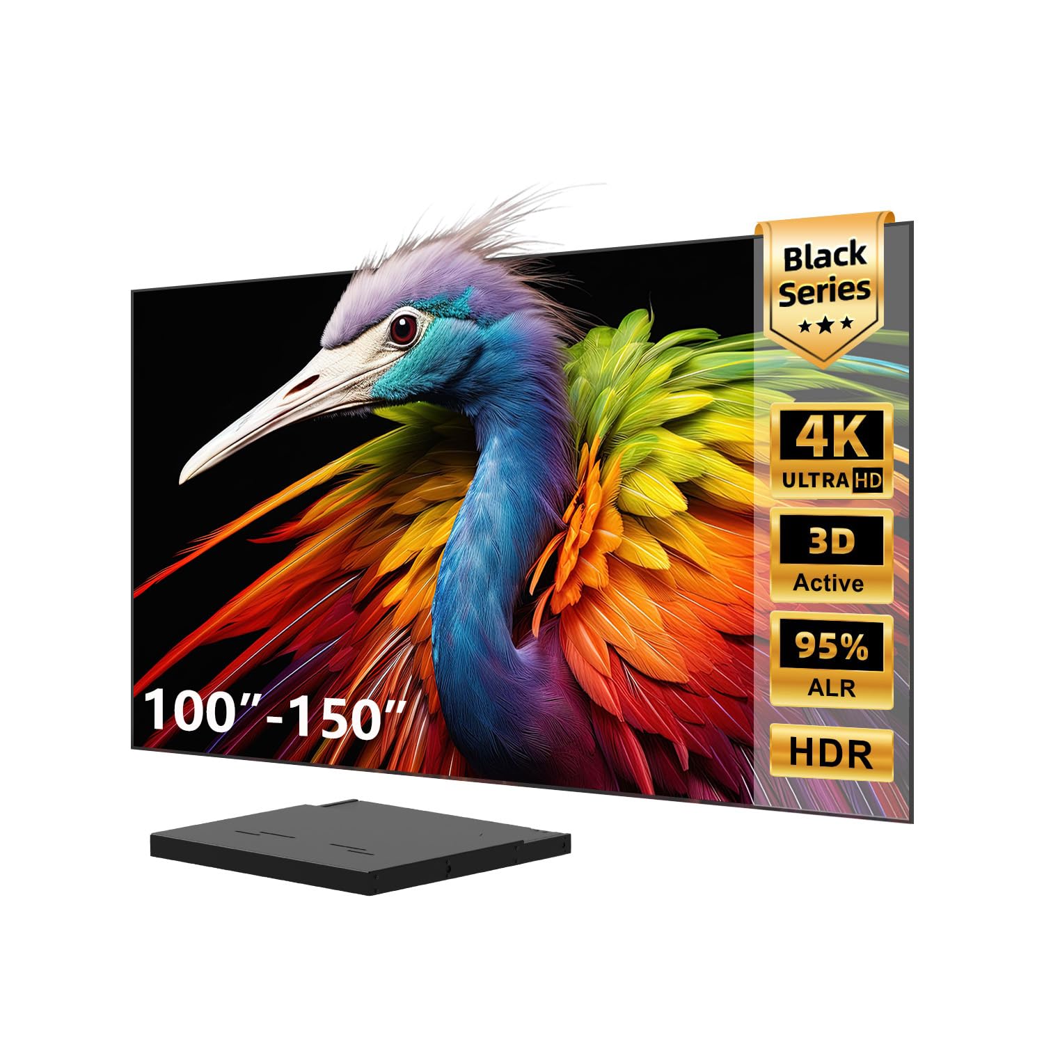 Schermo per Proiettore 100 Pollici ALR CLR, Black Series+Vassoio Scorrevole Motorizzato per Proiettori Ultra-Corto Raggio, Estensibile 80"-150"