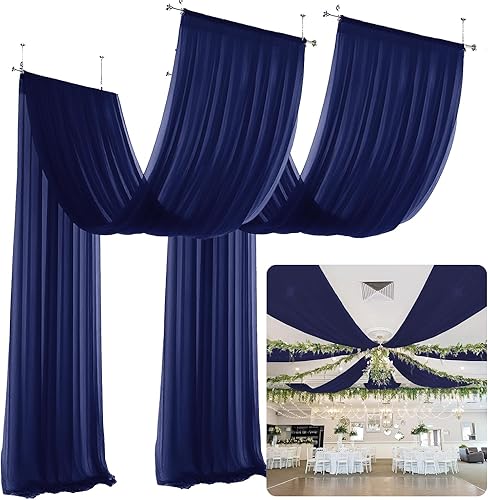 Miniatura 7 de Cortinas de techo amarillas para arco de boda, 2 paneles de 5 x 20 pies, cortinas de gasa transparente para decoración de arco de boda, cortinas de