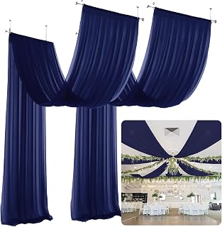 Navy Blue Ceiling Drapes for Weddings Ceiling Draping Fabric 2 Panels 5x20 ft Chiffon Backdrop Curtains Sheer Wedding Ceiling Drapery for Wedding Party Swag Reception Decorations