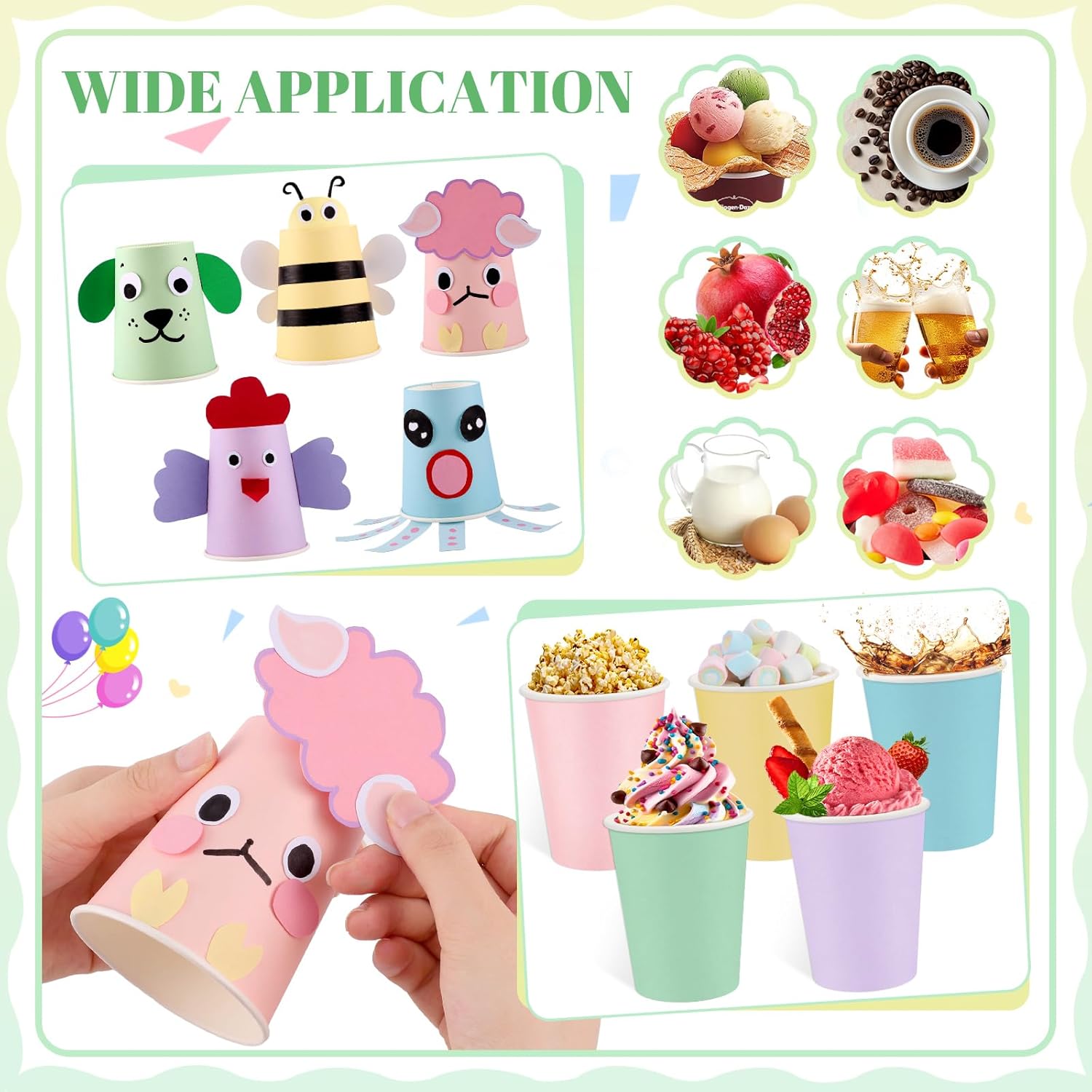 100 Pack Pastel Rainbow Paper Cups, 9oz Pastel Party Cups Colored Paper Cup Bulk, Disposable Easter Drinking Cup for Birthday Holiday Easter Party Supplies, 5 Colors - Image 6