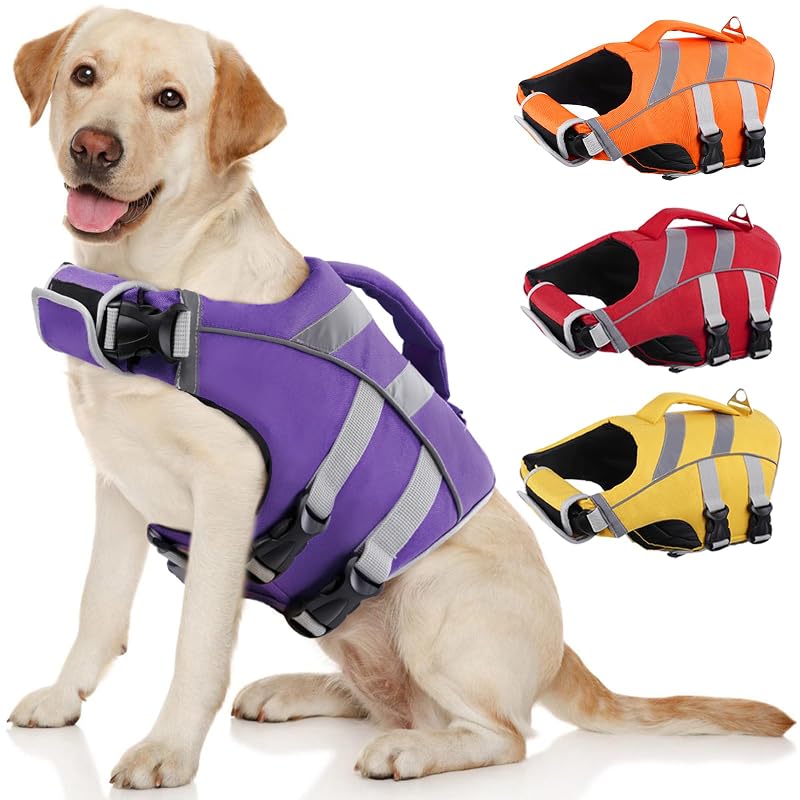Colete salva-vidas refletivo para cães Kuoser com espuma de flutuação, Violet Drift, XS