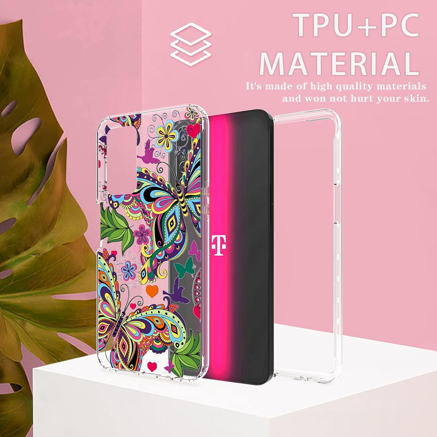 Revvl V+ 5G Phone Case T-Mobile, Revvl V+ 5G Phone Case with Screen Protector, T-Mobile Revvl V+ 5g Case for Women Girl Purple Floral Design Case for revvl v Plus 5g (Butterfly) : Cell Phones & Accessories