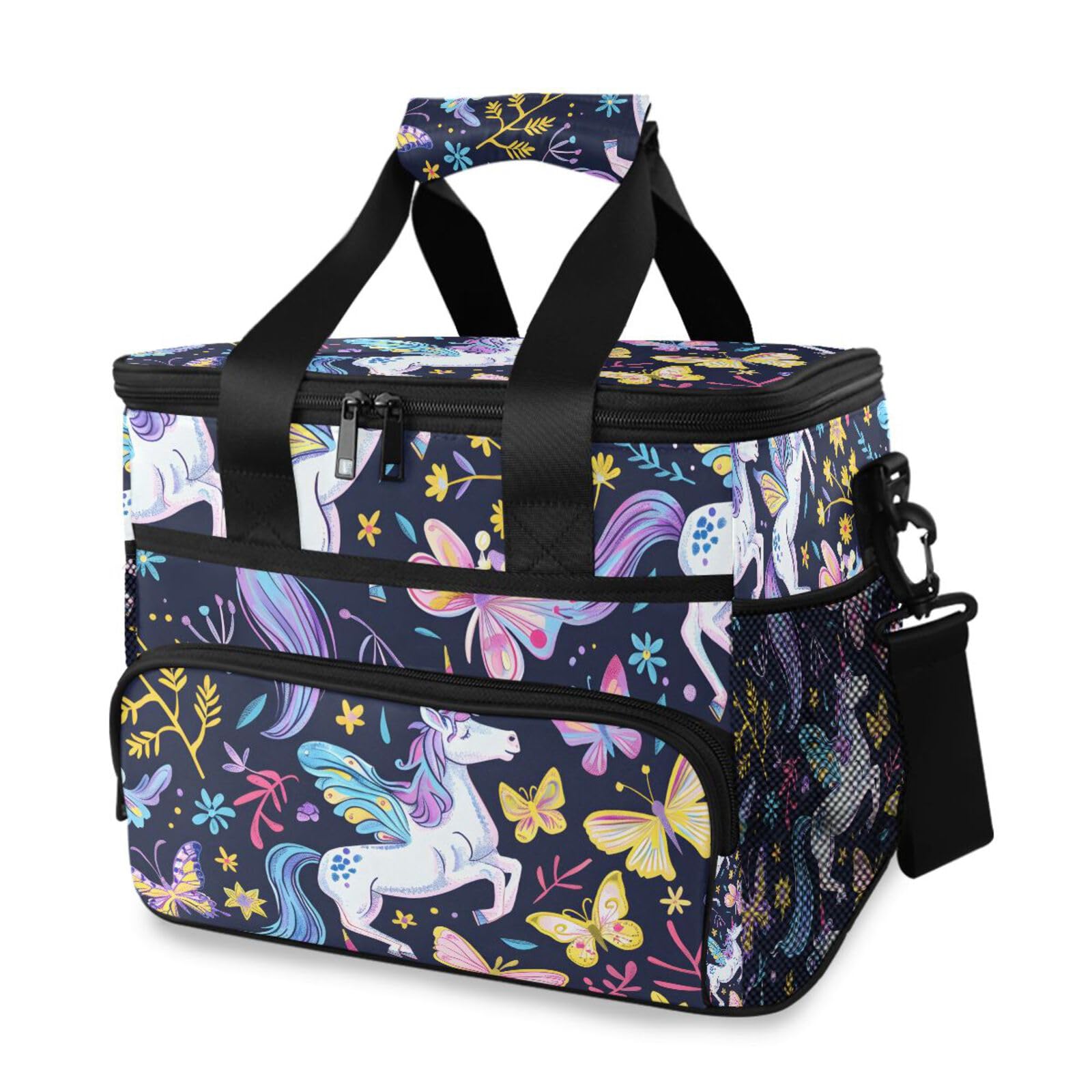 Bolsa térmica con diseño de mariposa y unicornio, azul, grande, aislada, para picnic, 15 L, 24 latas, impermeable, para adultos, hombres y mujeres