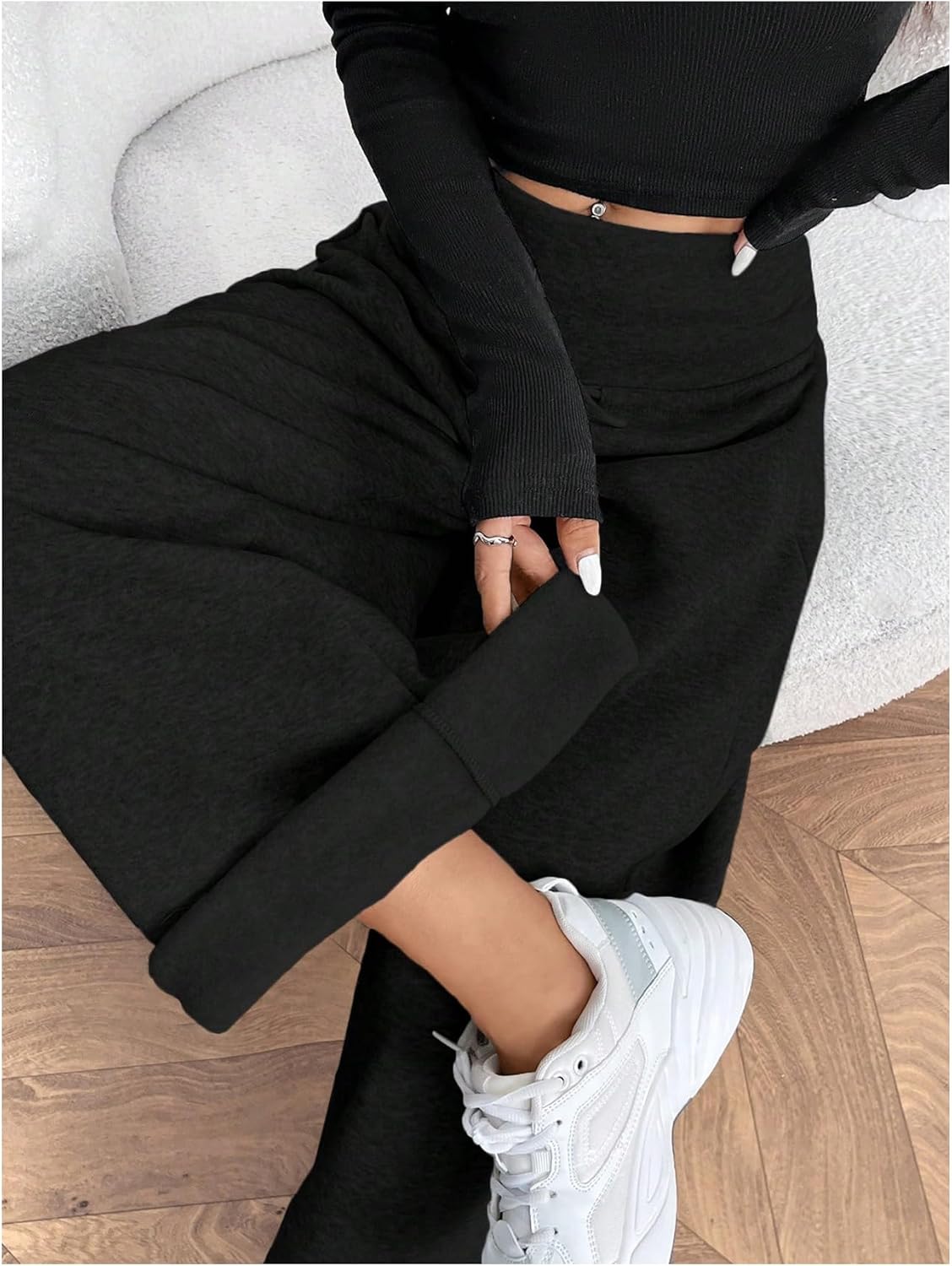 Women's Drawstring Elastic Waist Sweatpants Wide Leg Athletic Pants - Image 5