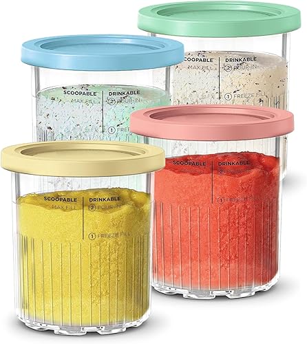 Ninja Creami Deluxe - Pintas y tapas familiares XL 11 en 1, paquete de 4 unidades de 24 onzas, compatibles con NC501, serie NC500, tapas a prueba de