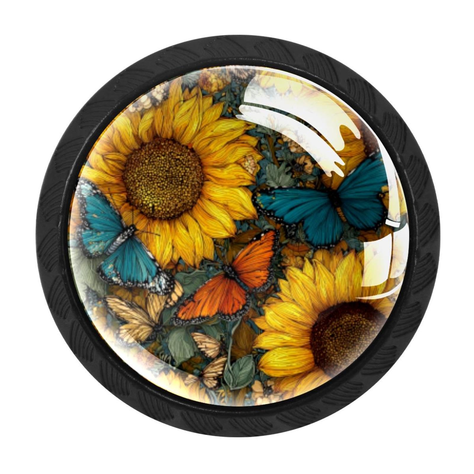 CHENZZZZ Butterflies Sunflowers (1) Cabinet Knobs 4 Pieces Drawer Kitchen Cabinets Dresser Cupboard Wardrobe Unique Pulls Handles