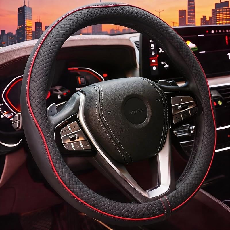Capa para Volante HOTOR em Couro Sintético PU, Red Line, 36,8–38,1 cm (14,5–15 pol.), para Carros, 1 unidade