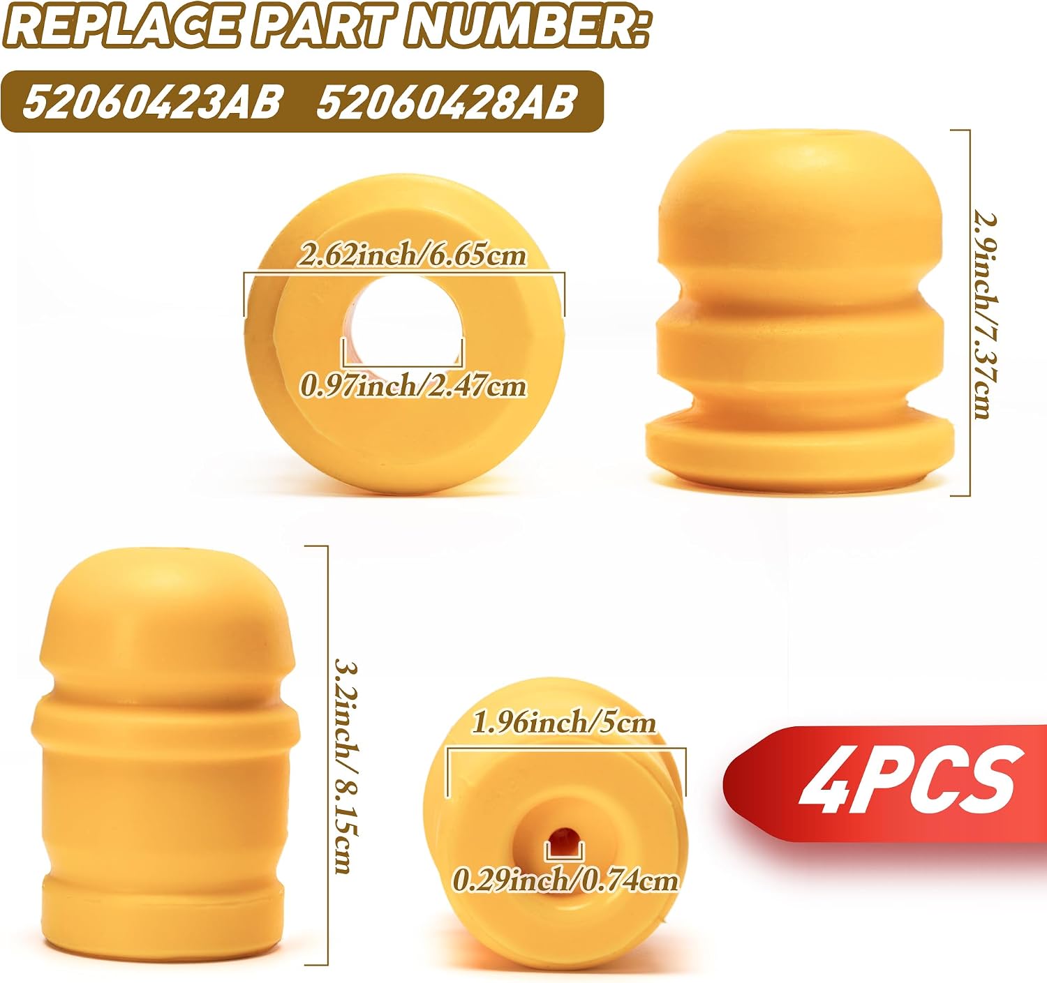 4PCS 2007-2018 Jeep Wrangler JK Bump Stops for Suspension Front and Rear Bump Stops Jounce Control Arm Bumpers Polyurethane Jeep JK Bump Stops Replaces 52060423AB 52060428AB