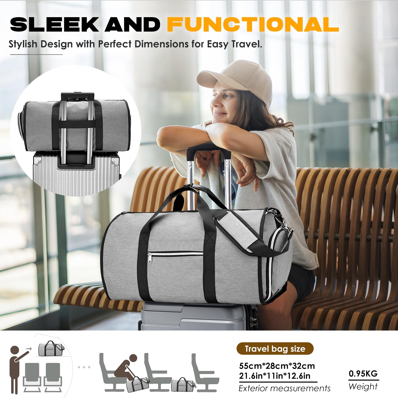 Towwoo Bolsa Portatrajes de Viaje 55 L, Grande Plegable Bolsa Impermeable con Compartimento para Zapatos Traje Ropa Vestidos, Macuto Viaje Bolsa Deporte para Fin de Semana Fitness Viaje