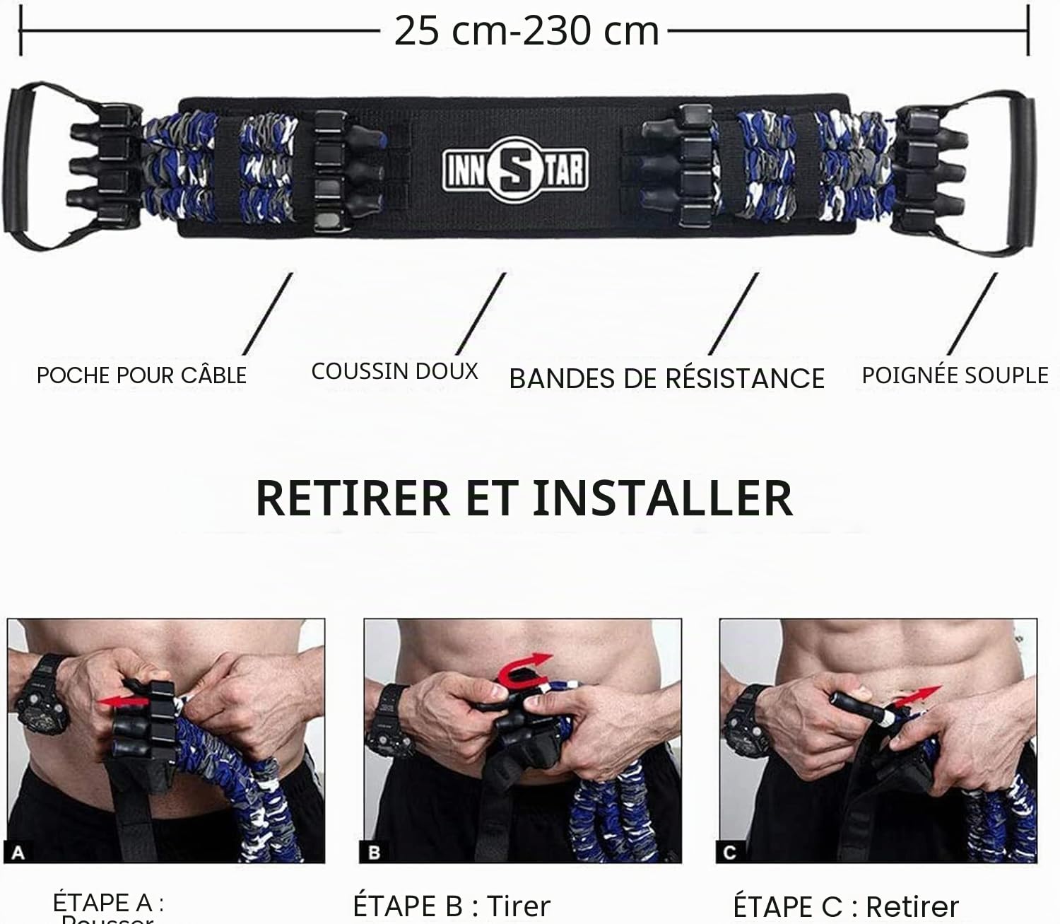 INNSTAR Kit Elastiques de Musculation Professionnel pour l'entraînement Complet du Corps, Barre pour élastiques Musculation, Bandes de Résistance Élastique pour la Maison,la Salle de Sport