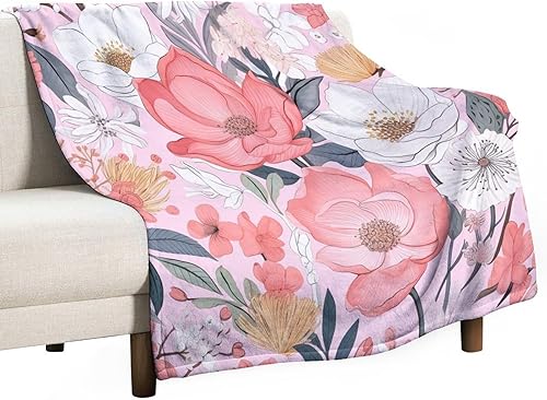 Miniatura 56 de Manta moderna de color rosa pastel y flores, manta retro de flores para cama, manta de 60 x 80 pulgadas, súper suave y acogedora para sofá,