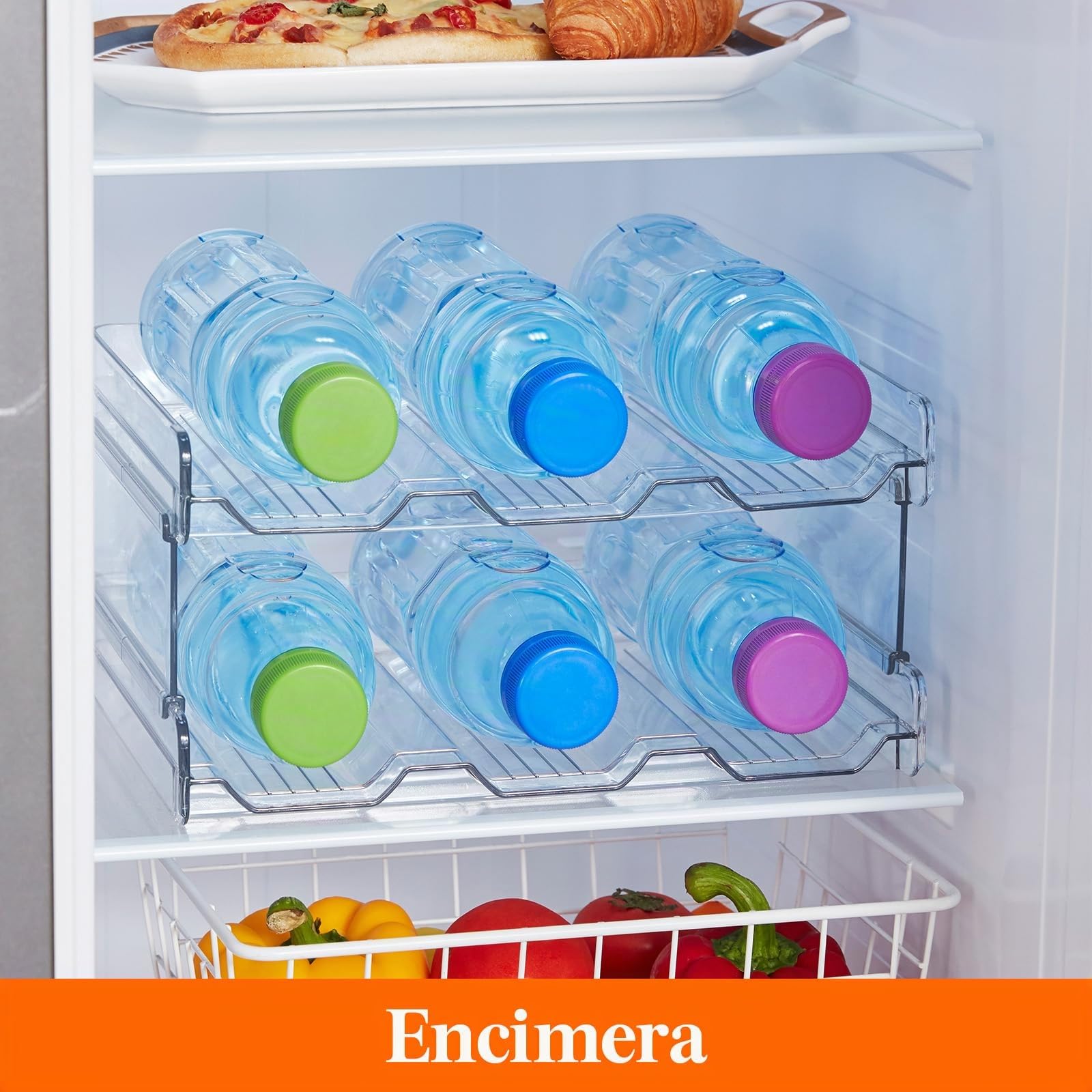 Lifewit Organizador de Botellas de Vino y Agua Apilable para Armario, Frigorífico, Despensa - Portabotellas de Plástico para Almacenar en Encimera, Armario, Oficina - Pack de 2