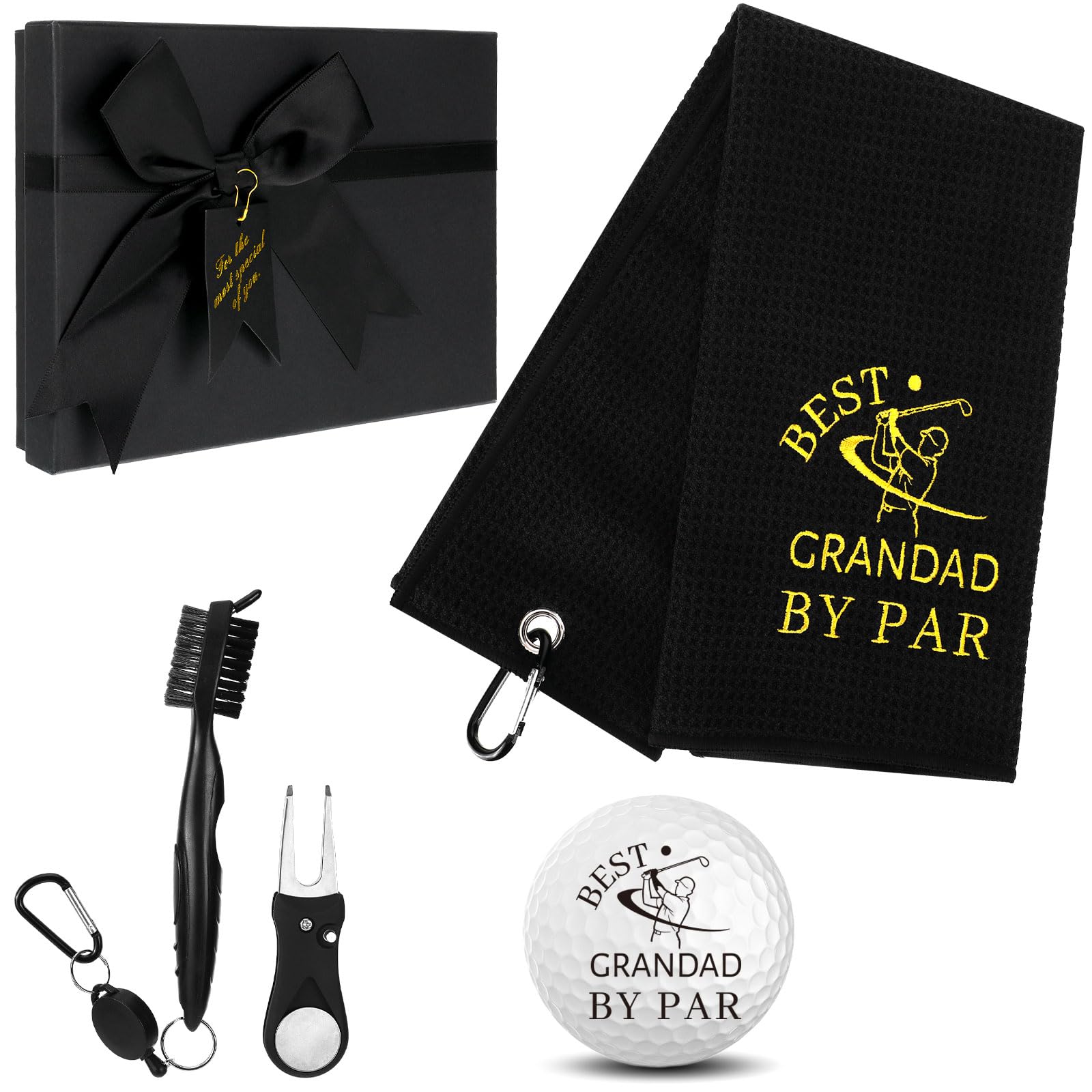 Yuuchoringee Great Dad Gifts Golf Accessories Set Include Golf Towel Ball Cleaner Brush and Divot Repair Tool, Golf Cleaning Kit Best Dad By Par Set for Men, Golf Lovers