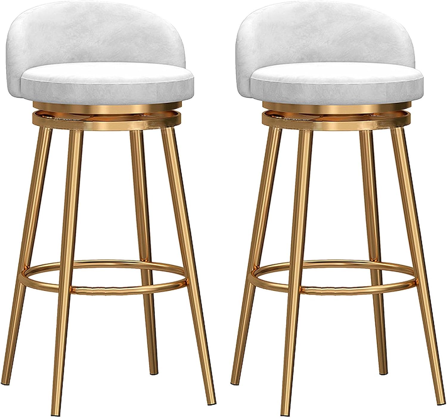 Tabourets de bar en velours blanc et finitions soignées pour îlot central