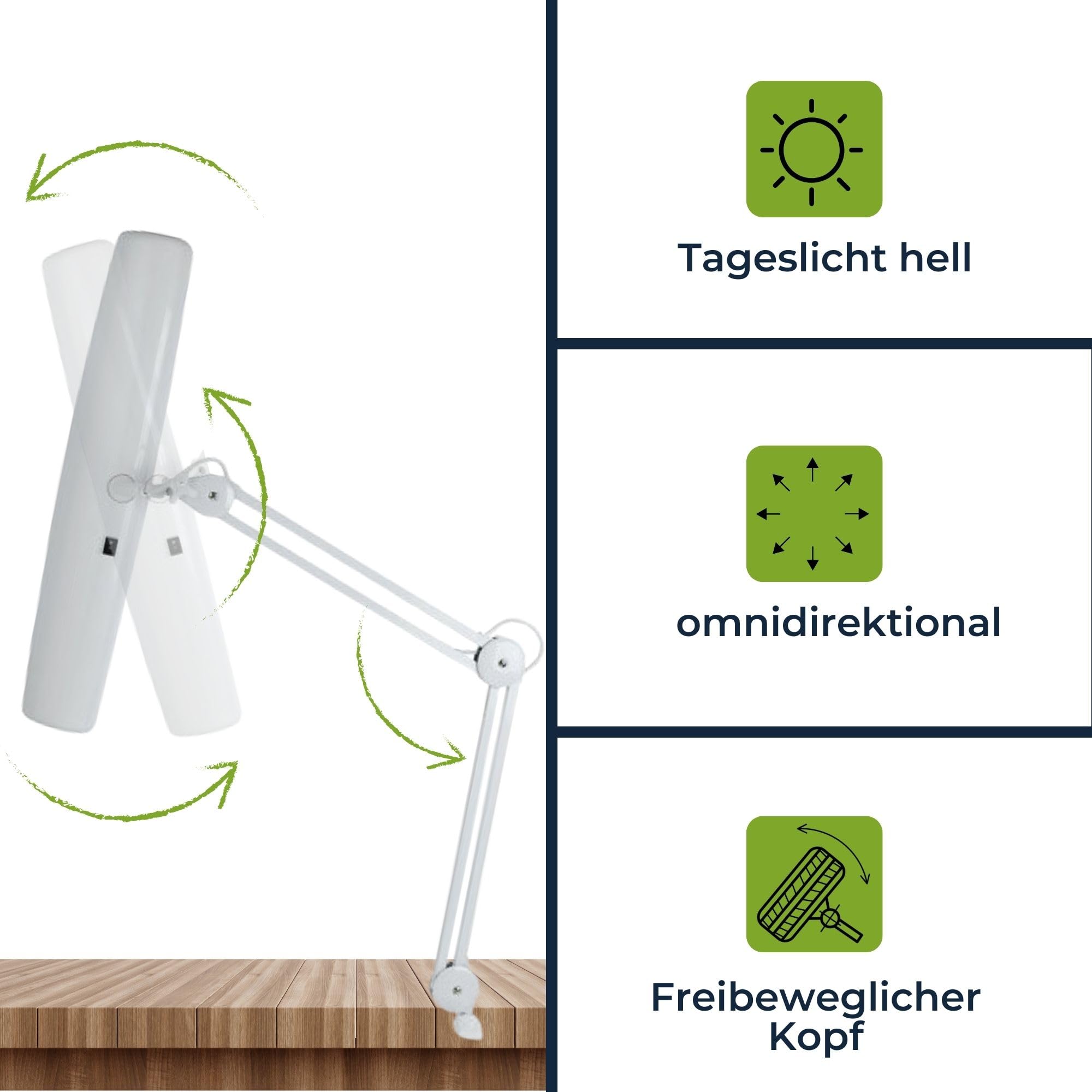 Velleman Verstellbare Schreibtischlampe mit Klemmbefestigung, Schwenkarm, Ein-/Ausschalter, Länge 105 cm, Breite 60 cm, mit 3x T5 14 W Leuchtstoffröhren, 2700 Lumen, 6500 K, weiß
