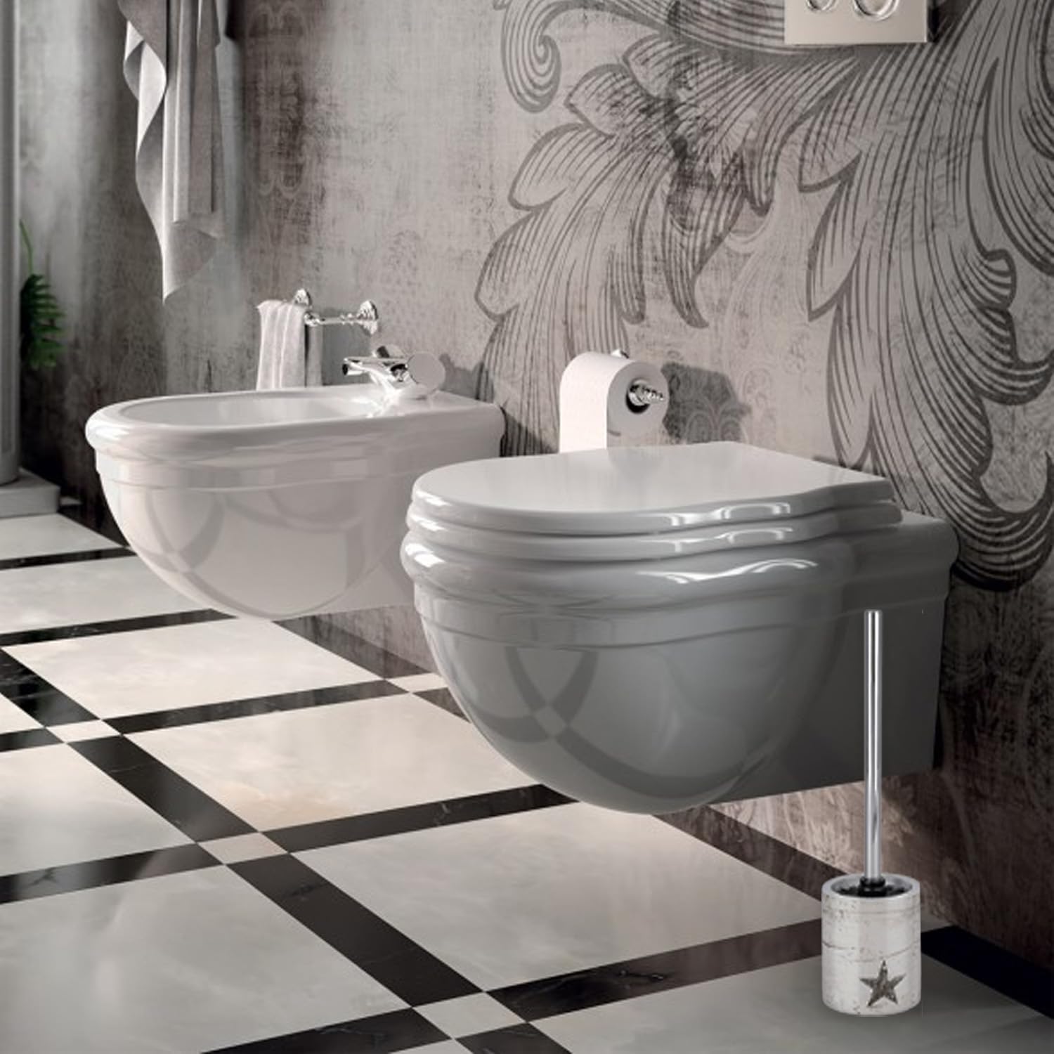 Avilia Toilet Brush and Holder for Bathroom Ceramic, Grey, nd - Image 2
