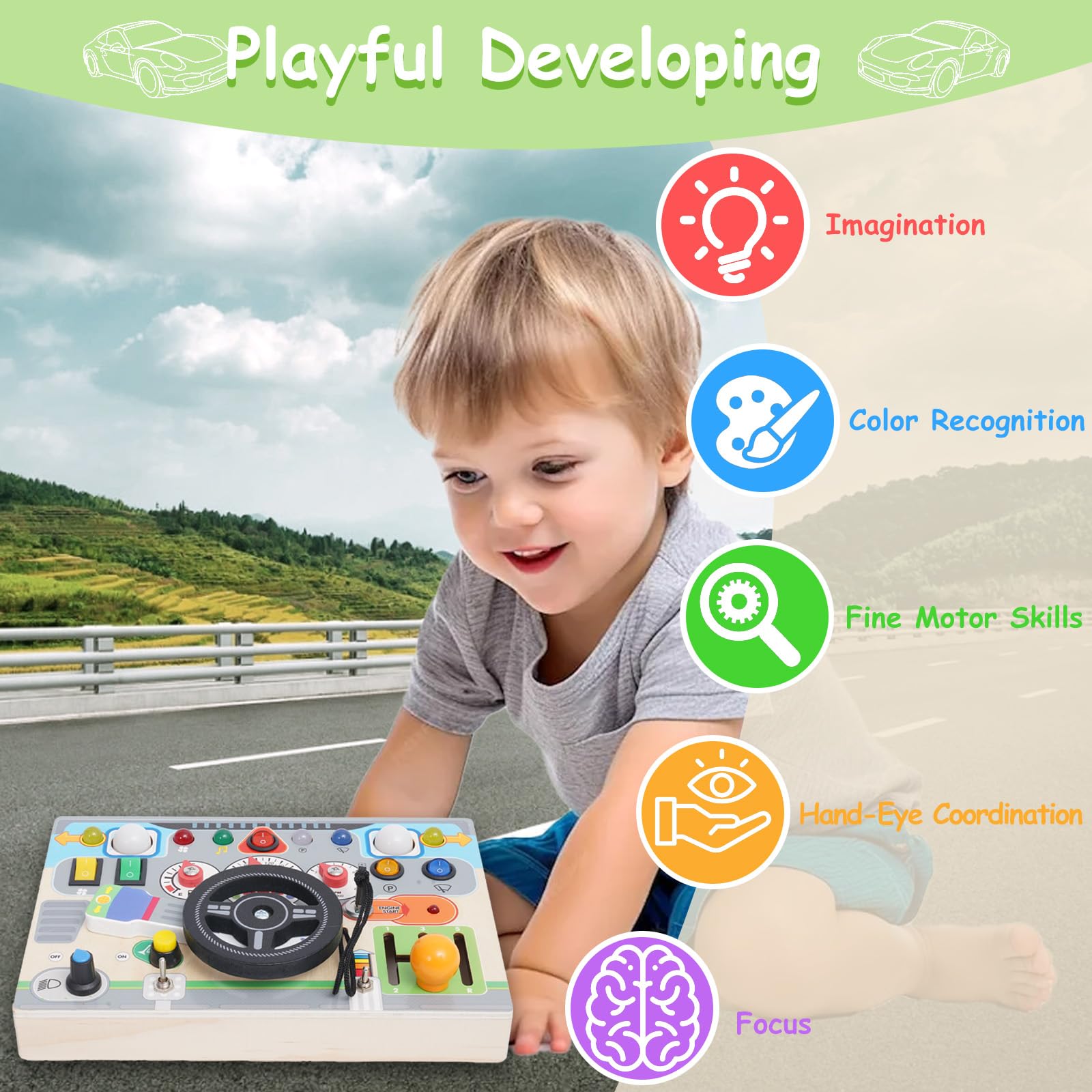 IFMCGEL Montessori Busy Board with Led Light Switch Wooden Educational Toys - Image 4