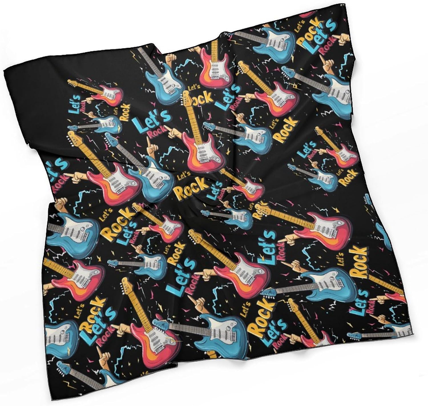 Let's Rock Guitar Music Bandana Fashion Head Scarf Square Silk Scarf Print Neck Hair Scarfs for Women Men Gifts