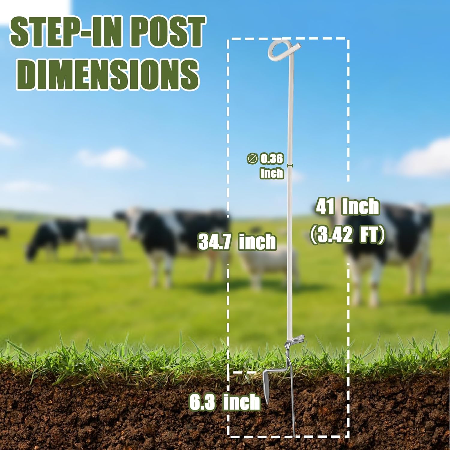 41 Inches Pig Tail No Dig Fence Posts, 30 Pack Metal Fence Post with Insulation Protection, Step-in Electric Fence Post for Grazing Cattle or Horses, Garden Fence Stakes to String Rope Lights