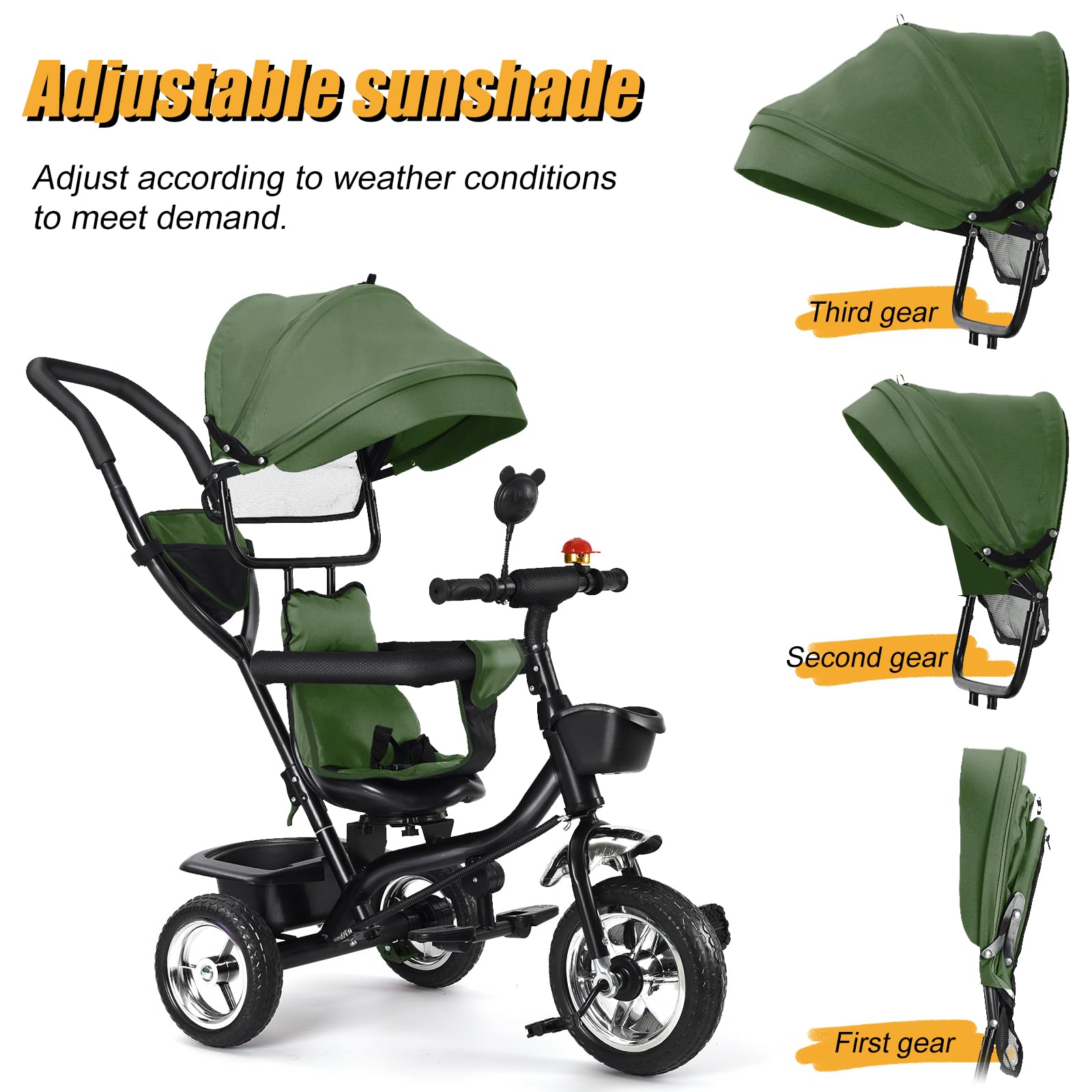 Tricycle Enfants avec Pare,Draisienne Vélo pour Enfant à partir de 1 an, Jouet Velo Enfant 5 Ans, De 9 Mois, pour garçons et Filles comme Cadeau d'anniversaire,4 en 1 (Vert)