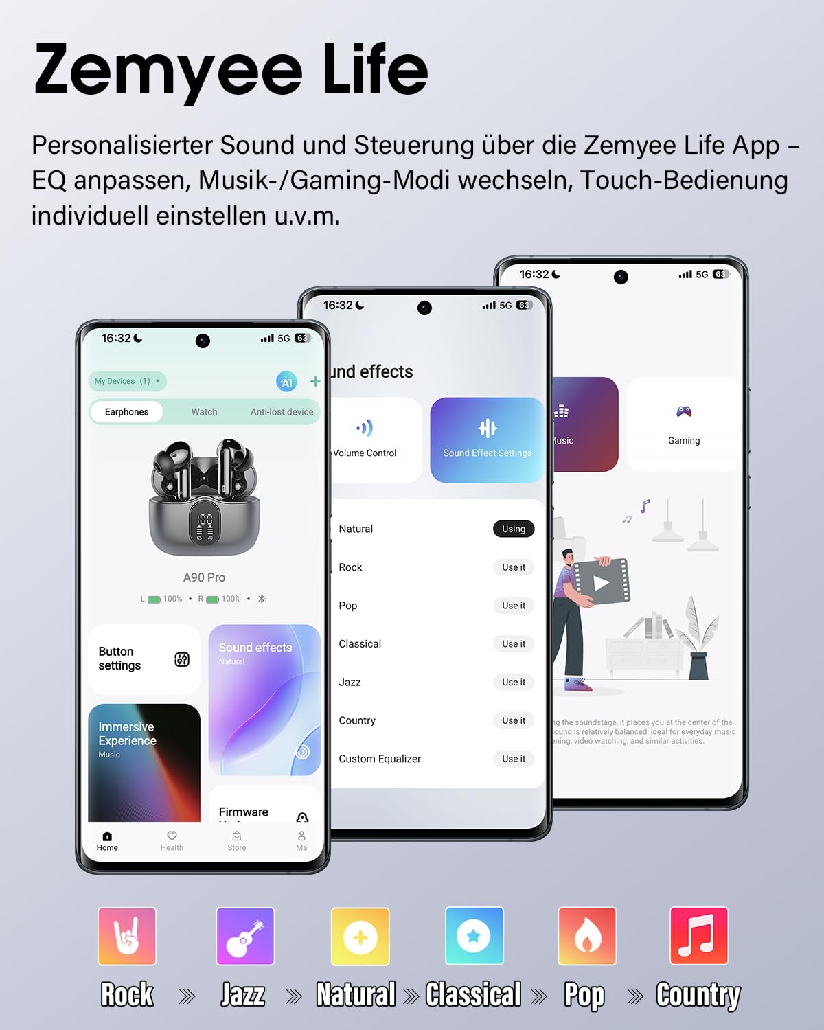 Bluetooth Kopfhörer, Kopfhörer Kabellos Bluetooth 5.4 Sport In Ear Kopfhörer mit App, Wireless Earbuds 40 Std Spielzeit, LED Ladecase, ENC Lärmreduzierung Mic, Tiefer Bass Ohrhörer für IOS/Android