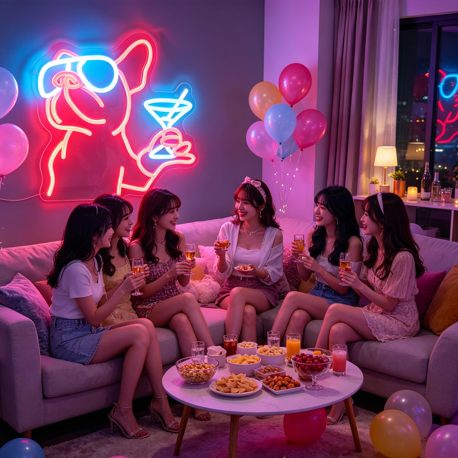Luce al neon a LED con bulldog francese, insegna al neon per cocktail di cani, cartello a LED con vino di bulldog, decorazione da parete per stanza degli animali domestici, decorazione da parete per
