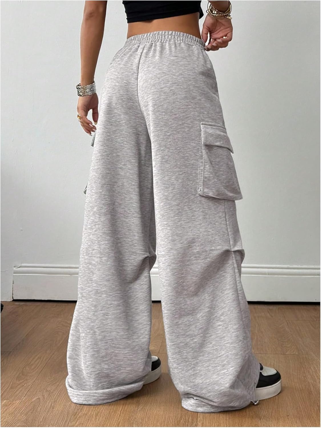 SHENHE Women's Baggy Cargo Sweatpants Y2k Elastic Waist Low Rise Wide Leg Pants Trosuers