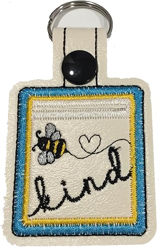 Quarter keeper Embroidered Bee for Aldi shopping cart keychain-Off white vinyl base-Aldi key fob quarter holder-Bee Kind-Aldi Key Fob with Quarter