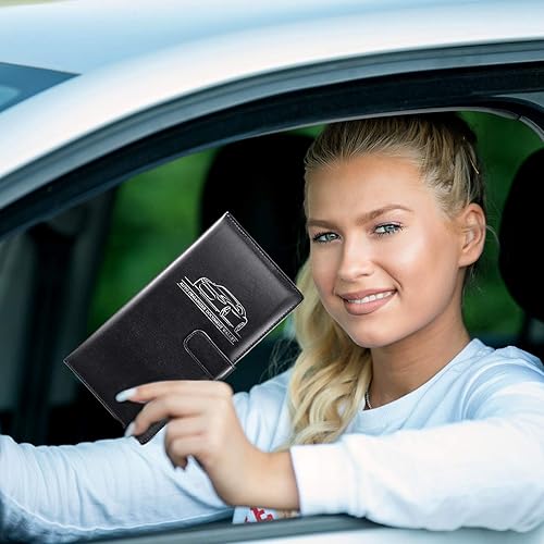 Miniatura 5 de 2 tarjeteros magnéticos de registro y seguro de automóvil, organizador de cuero para tarjetero, guantera de vehículo, organizador de cuero para