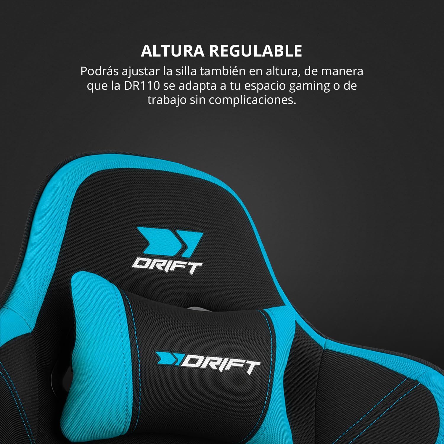 DRIFT GAMING DR110 - Silla Gaming Profesional, Tejido Fabric Alta transpirabilidad, reposabrazos 4D, Ruedas silenciosas, pistón Clase 4, inclinación, cojín Lumbar y Cervical, Color Negro/Azul