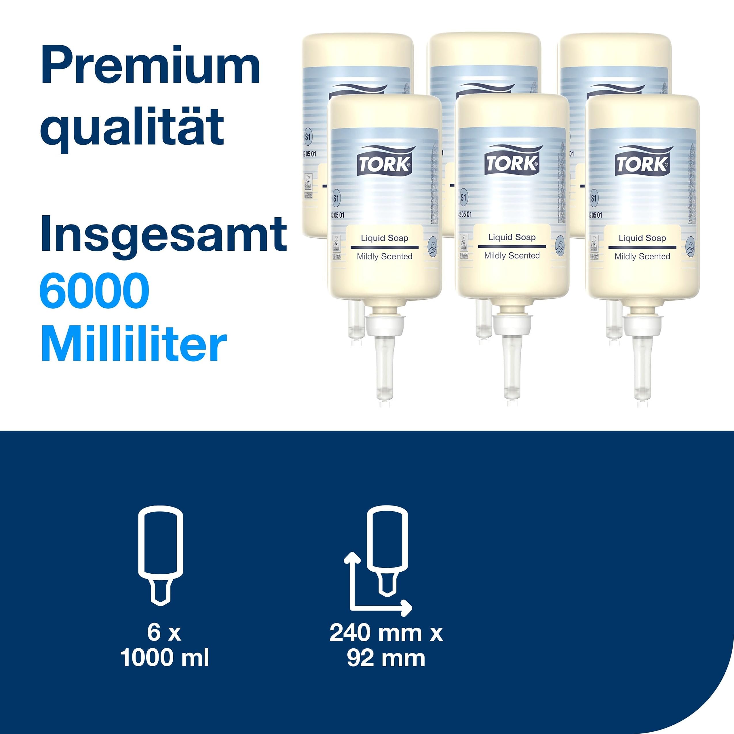 Tork Mild Duftende Hand Flüssigseife S1, frischer Duft, 6 x 1000 ml, 420501