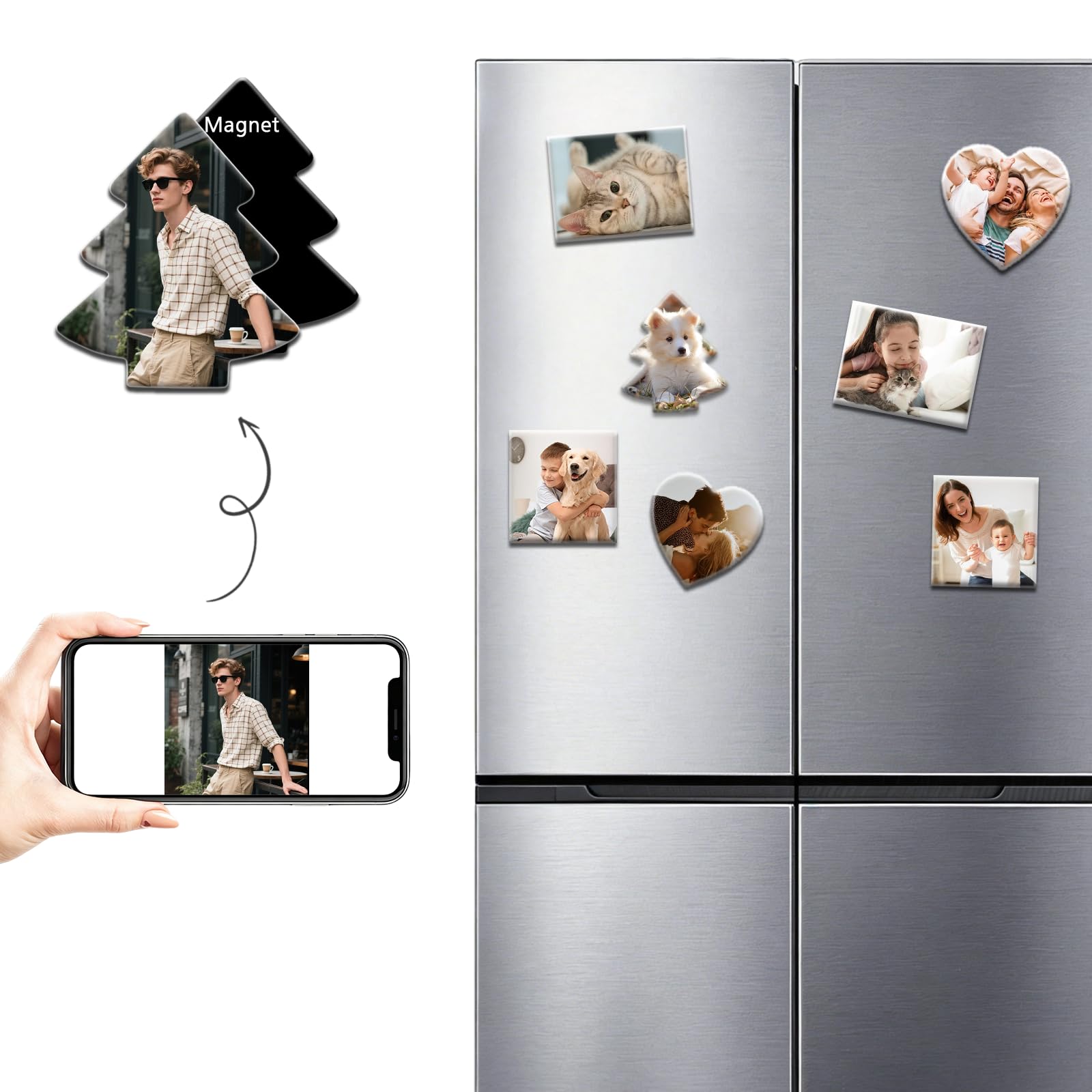 TQK Personalised Photo Fridge Magnets with Your Photos, Custom Fridge Magnets for Family, Couples and Pets, Kitchen Locker Office Decor, Thoughtful Photo Gift (Tree, 6 Pieces)