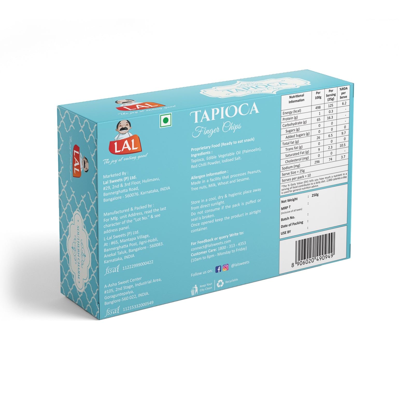 Lal Sweets Tapioca Chips 250g | Crispy Tea Time Snack | Authentic South Indian Flavour | No Artificial Flavours | Ready to Eat Namkeen 1
