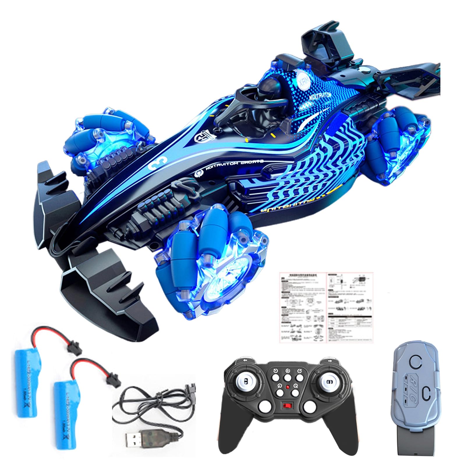 Wilitto Boys Blue Remote Control Car,2.4Ghz Drift Car With Spray Music Light High Speed Four-Wheels Drive Electric Racing Car Rc Stunt Vehicle Toddlers Girls Birthday&Christmas Toy Gift