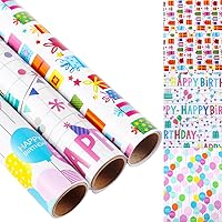 Vista 9 de Miss DuiDui Papel de regalo de cumpleaños, mini rollo, 17 pulgadas x 32.8 pies, diseño decorativo con papel de regalo con patrón de fiesta