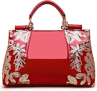 Rullar Women Handbag Purse Patent leather Top-Handle Shoulder Bag Embroidery Totes Satchel