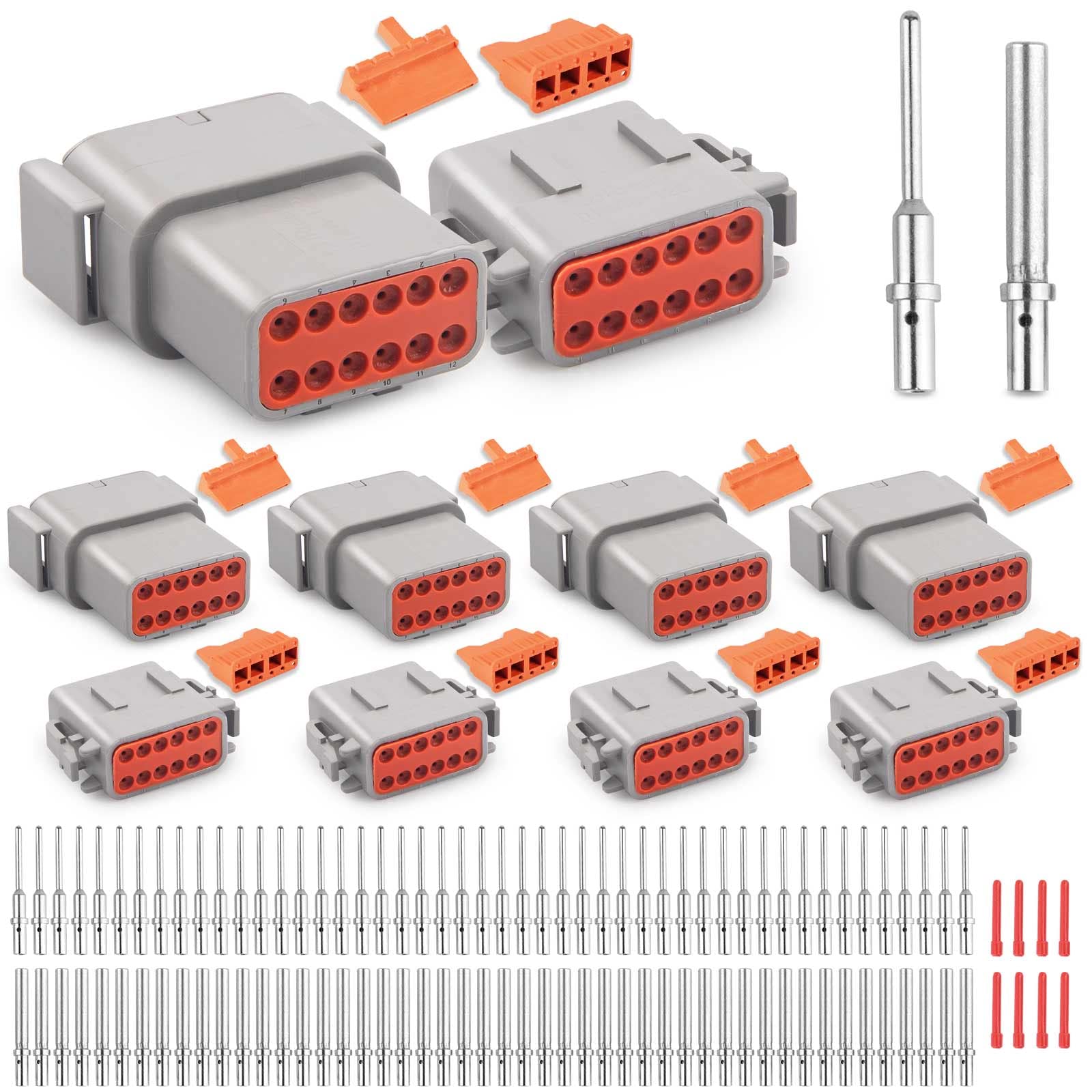 JRready ST6330-12 Pin Connector 4Kit, DTM Connector Kit with Size 20 Solid Contacts 20-22AWG 48Pairs, Waterproof Automotive Electrical Connectors for Cars, Motorcycle, Truck, Marine