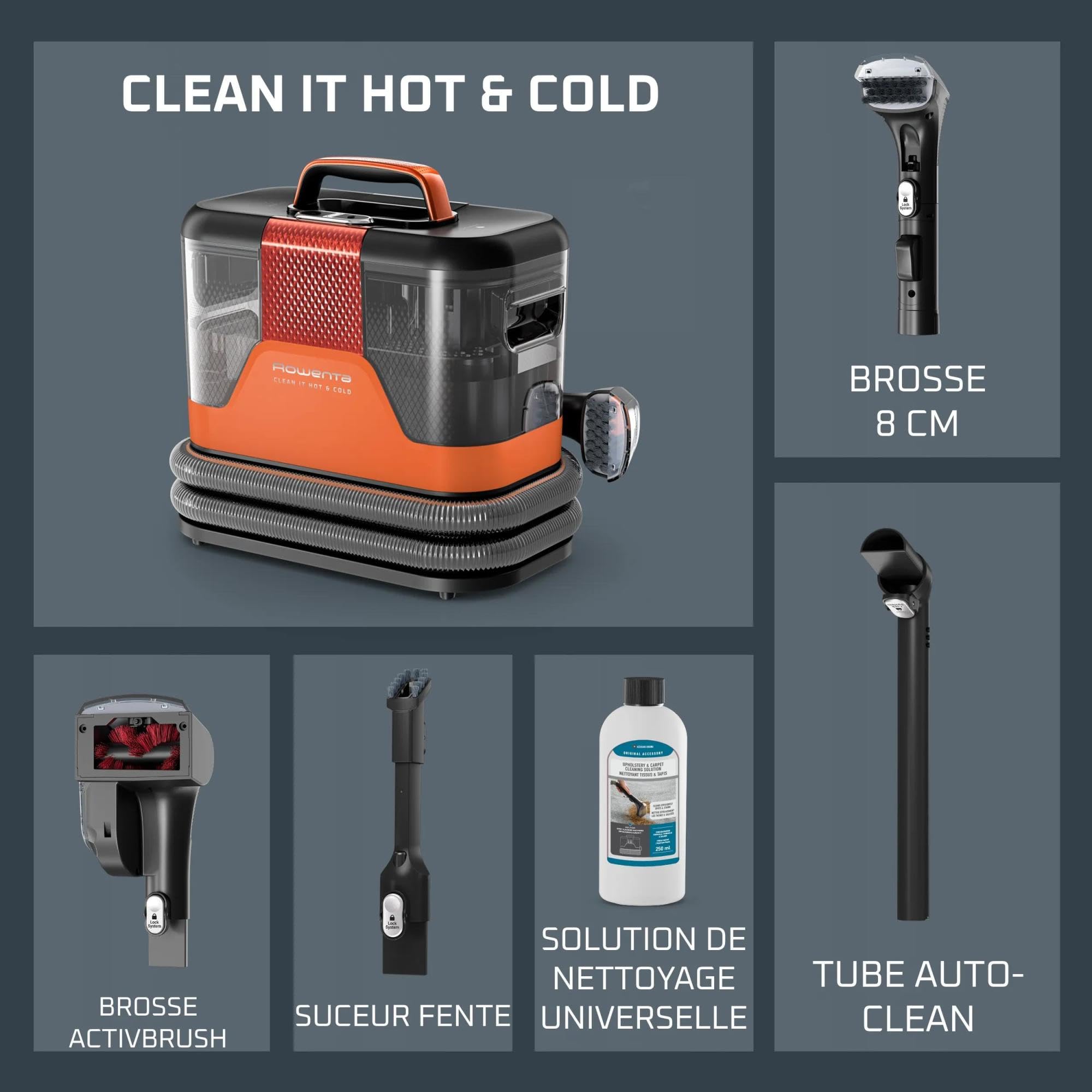 Rowenta Clean It Hot & Cold, Shampouineuse, Nettoyeur détacheur, Eau chaude & eau froide, 1 150 W, IN7011F0