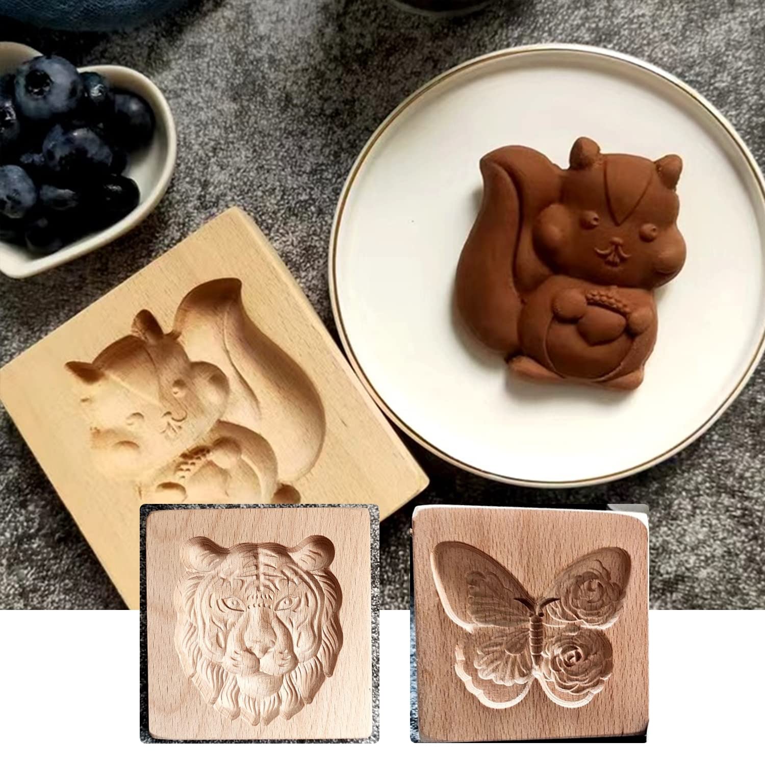 Molde de madera de la galleta, Molde de madera tallada for galletas, cortador de galletas de cocina, sello de galletas de jengibre, moldes for sellos de prensa(C)