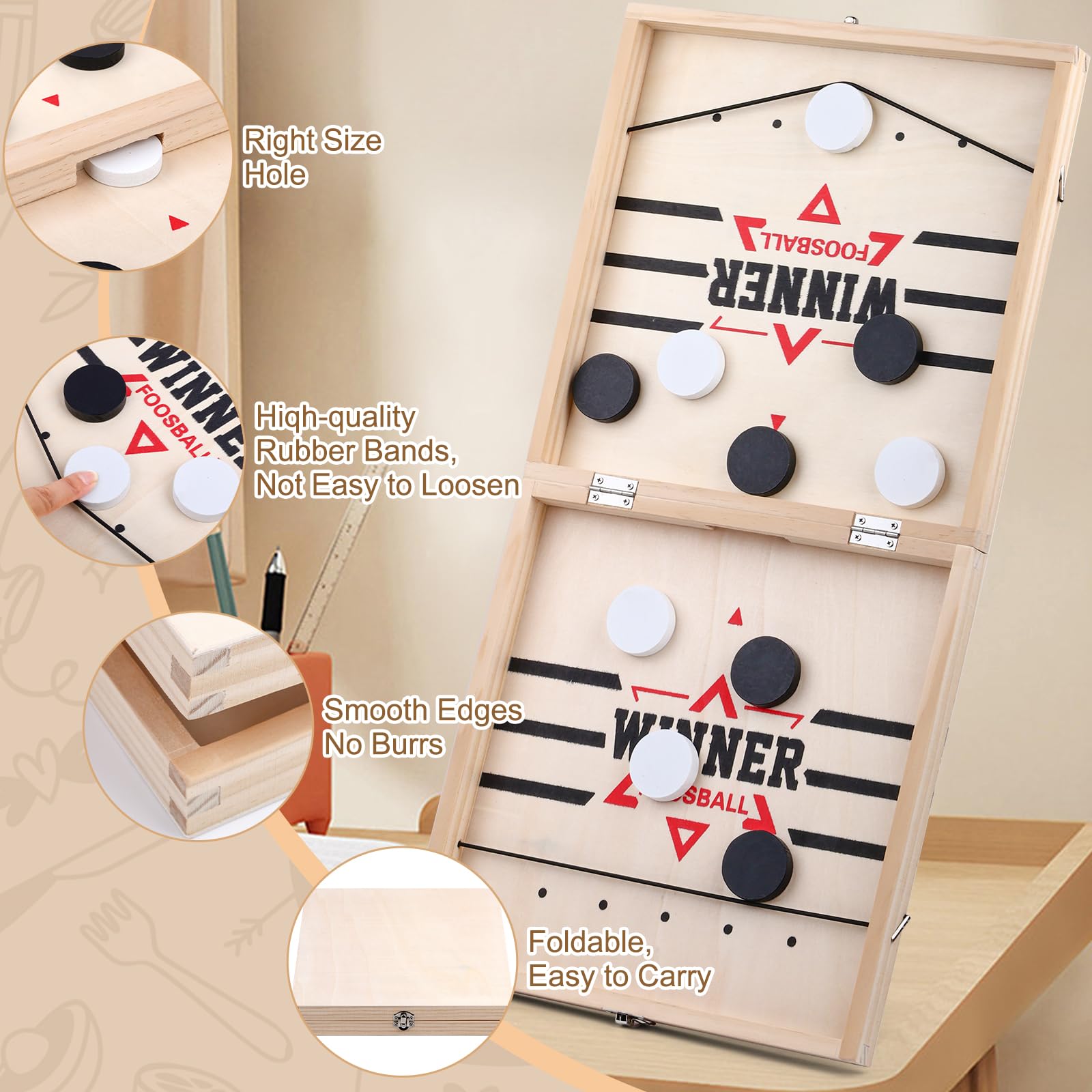 Fast Sling Puck Game - Foosball Winner Board Game, 2 in 1 Sling Puck Spiel Klappbar Hockey Brettspiel 2 Personen Tischfussball Gewinnerspiel Portable Tischhockey Kinder Interaktion Match-Spiel,58x29cm