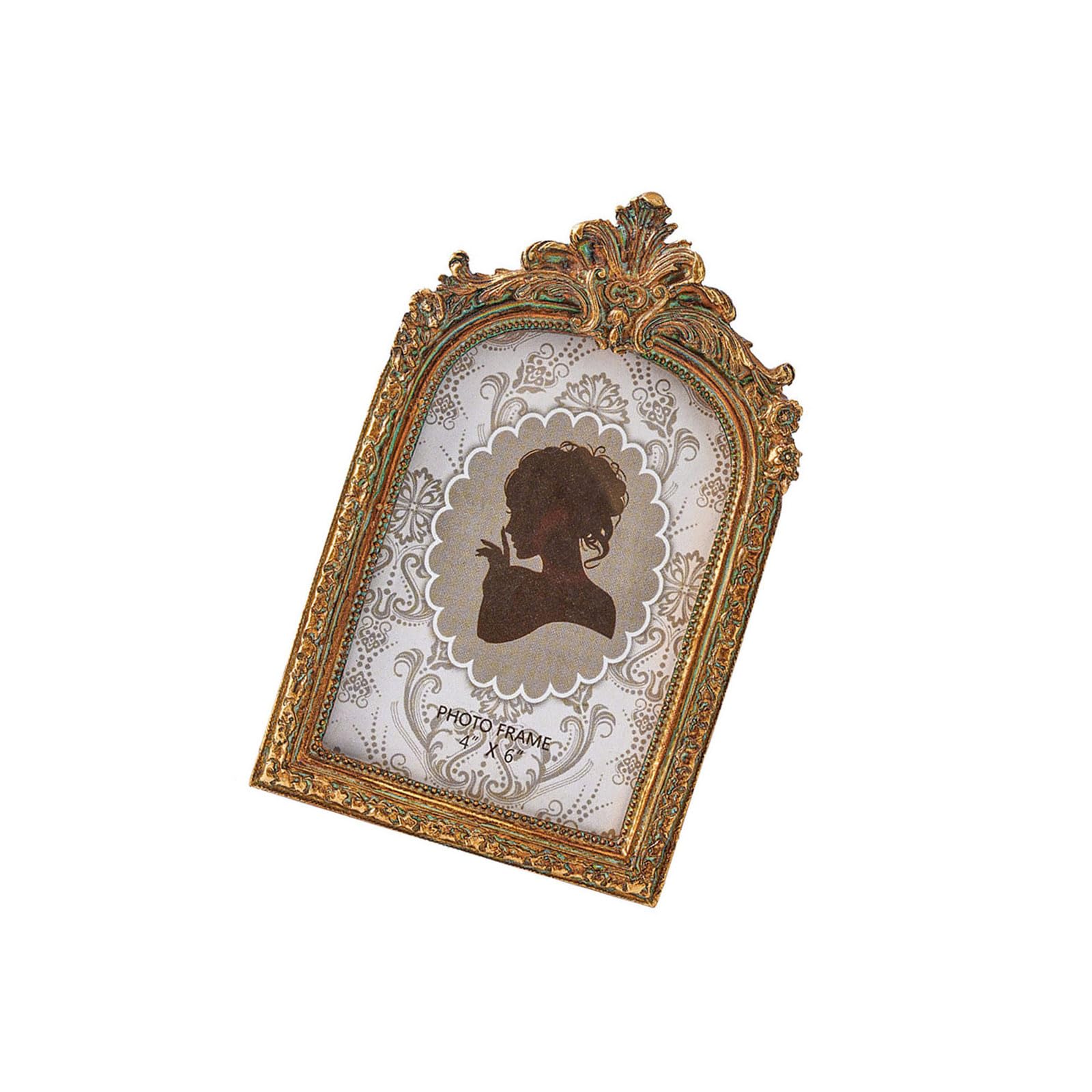 Antique Brown Gold Picture Frame, Vintage Arched Resin Photo Frame for Entryway Table, Mantel, and Shelf Decor Ornate Portrait Antique Tabletop Picture Holder Mantel Entryway Shelf Display Wedding