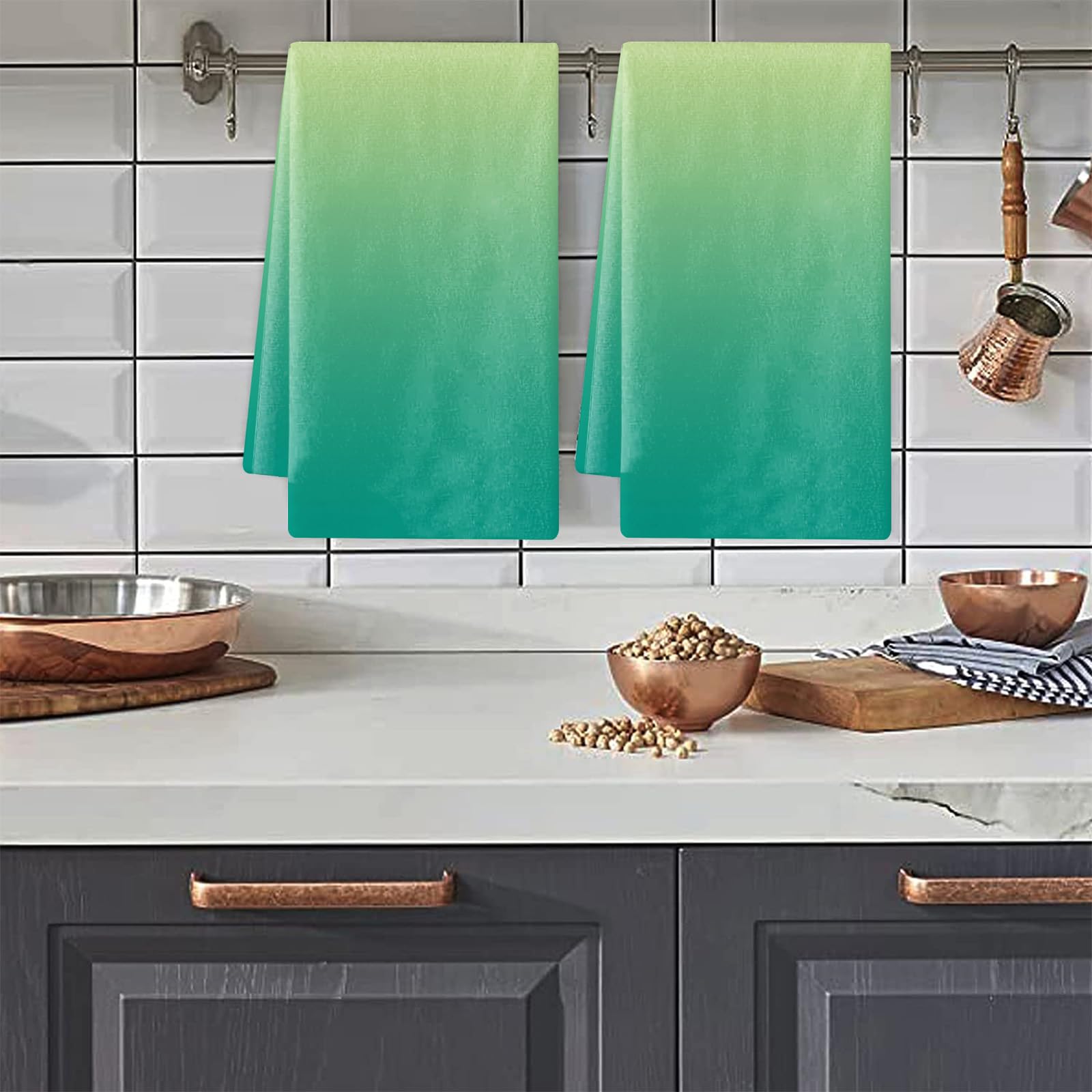Strofinacci Cucina Verde Gradiente Canovacci Cucina Assorbente Microfibra Morbido e Lavabile Asciugamani Cucina Decorativi per Bagno Ristorante 4 Pezzi (40x60 cm)