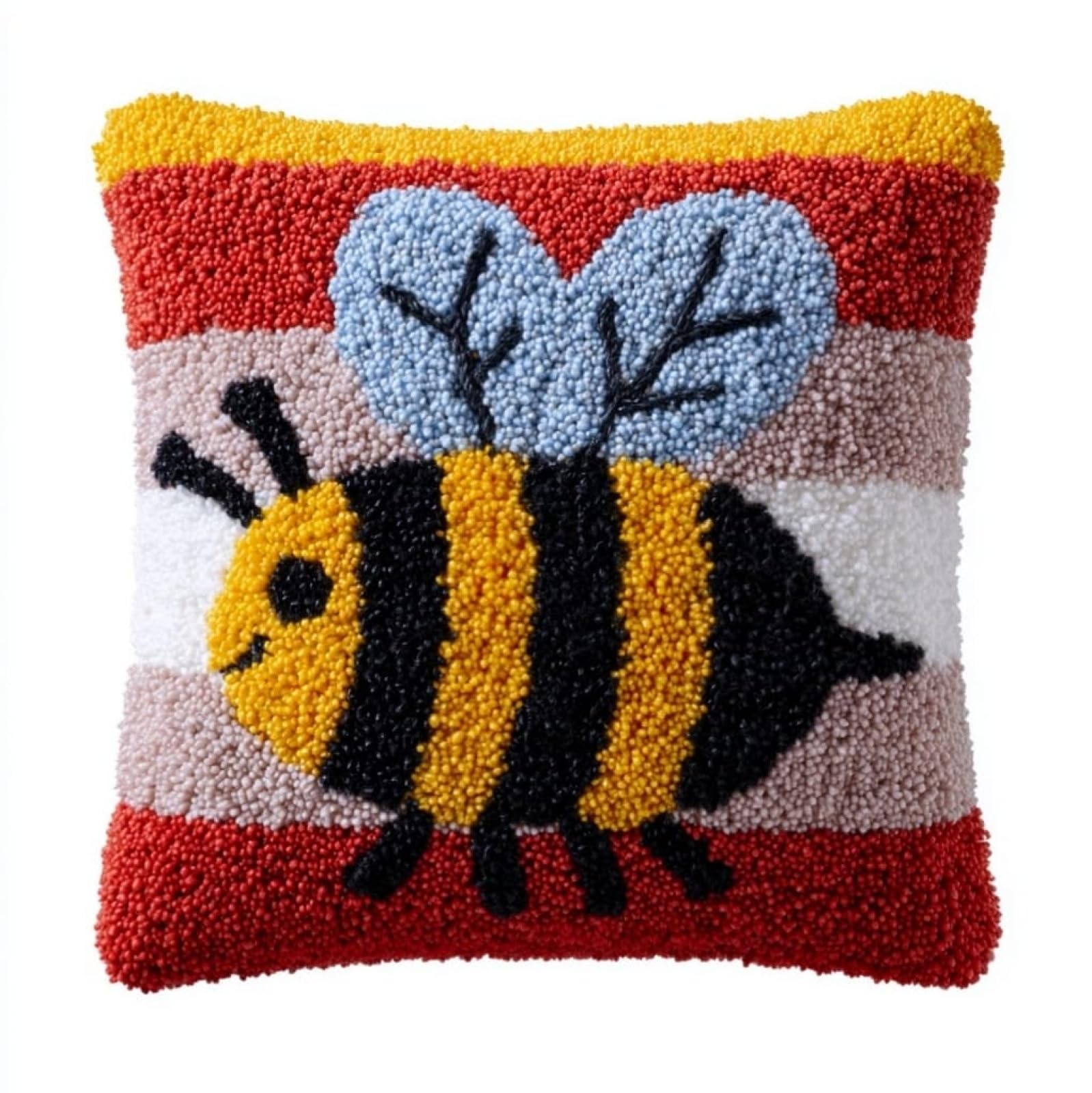Henypt Latch Hook Cushion Kit 43x43cm,Cartoon Bee Beginner Friendly Needlecraft Set,Adult Craft Hobby kit,Easy Latch Hook for Home Decor,