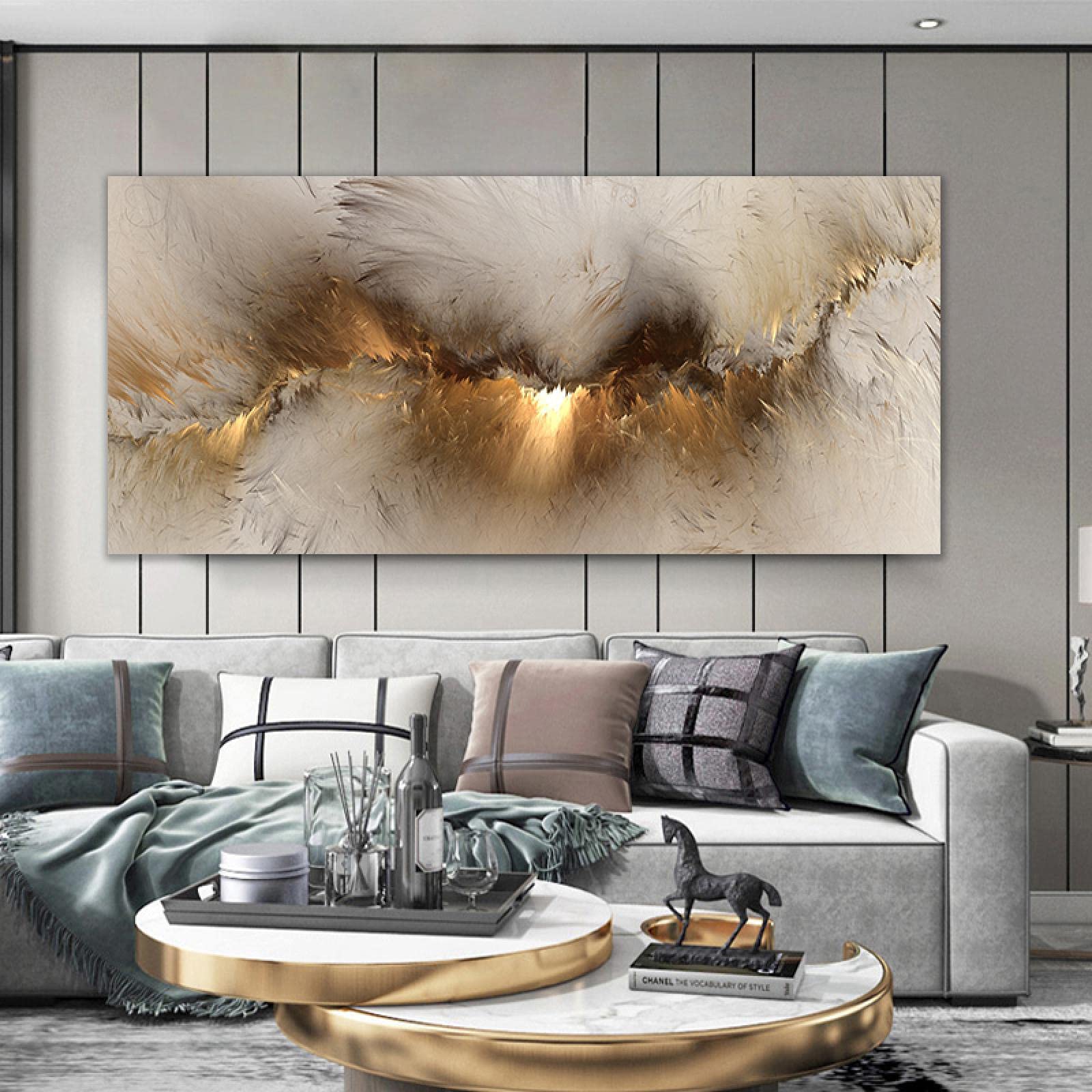 Yooyu Cuadro de Pared con impresión de Lienzo de Arte de Nube Amarilla Abstracta Think Independe Pintura Carteles Impresiones para Sala de Estar decoración del hogar 60x120cm Marco Interno