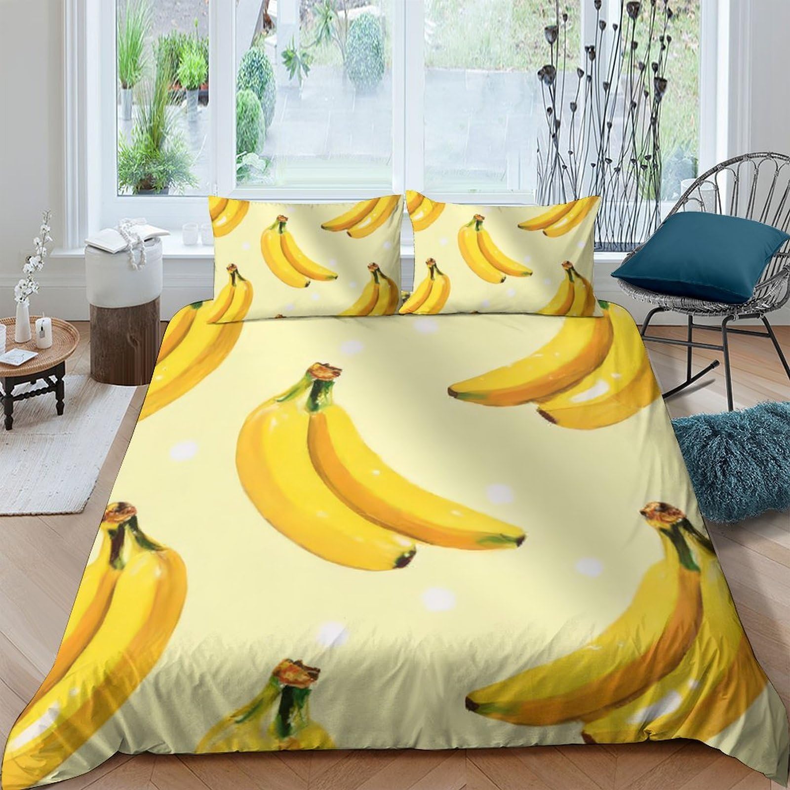 Ctjqhvkz Style-9 3D Printed Banana Fruit Fitted Sheet Microfiber Soft Anti-Slip Yellow Bed Cover For Bedroom Home Decor Single（135X200cm）
